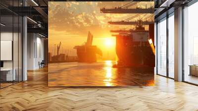 Cargo Ships at Sunset Wall mural