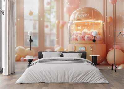 Cute Gumball Machine in a Room with Balloons Wall mural