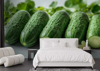 Fresh Cucumbers on a Grey Background Wall mural