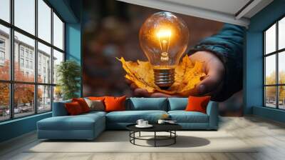 Light Bulb in a Leaf Wall mural