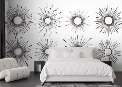 lines and surprise symbol. Sun burst, shocked frame black white color Wall mural