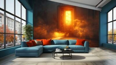 Mysterious Doorway with Golden Light Wall mural