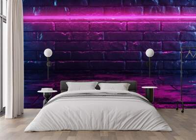 Neon Lights on Brick Wall Wall mural