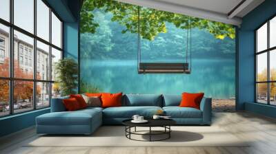 Peaceful Lake with a Swing Wall mural