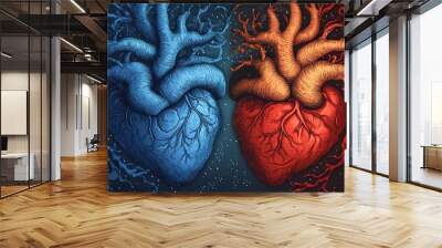 Two Intertwined Hearts Growing As Trees in a Starry Night Wall mural