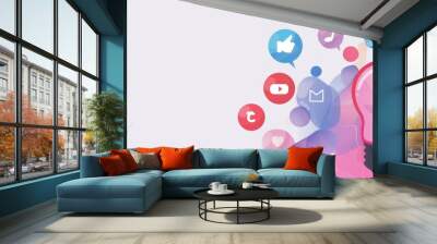 Abstract background with social media icons and light bulbs, in vector illustration style Wall mural