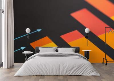 Abstract growth graph chart with up arrow on dark background technology Wall mural