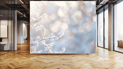 Snowy forest abstract winter background. Winter landscape on white background Wall mural