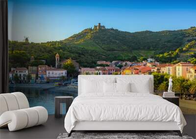 Collioure city and beach at morning in France Wall mural