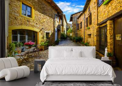 oingt village in beaujolais land and his small steet Wall mural