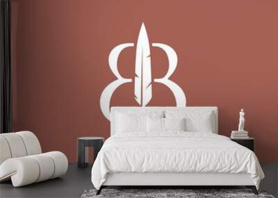 bb letter mark feather pen signature quill double b logo vector icon illustration Wall mural