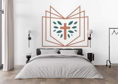 church book cross leaf logo vector icon illustration Wall mural