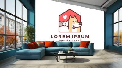 dog cat pet house home love logo vector icon line art outline Wall mural