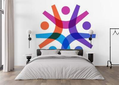 group of five people color overlap overlapping 5 team family together logo vector icon illustration Wall mural