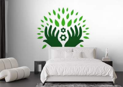 hand tree engineering gear leaf leaves logo vector icon illustration Wall mural