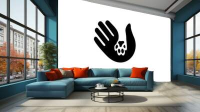 human hand and pet paw in negative space logo vector icon illustration Wall mural