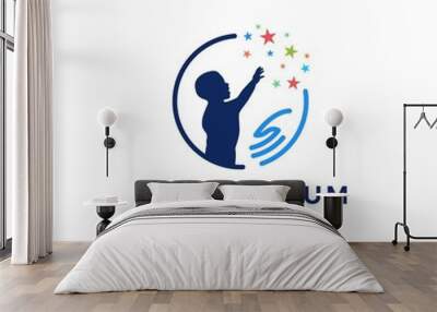 kid child take stars raising star hand care logo icon design inspiration Wall mural