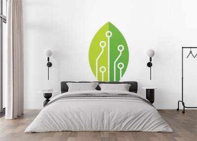 leaf tech logo vector icon illustration Wall mural