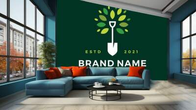 shovel tree leaf spade nature green logo vector icon illustration Wall mural