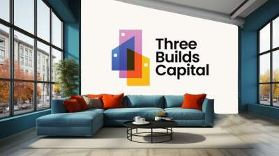 Three Building Tower Construction Apartment Colorful Gradient Logo vector Icon illustration Wall mural