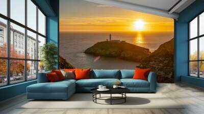 Summer Solstice sunset at South Stack Wall mural