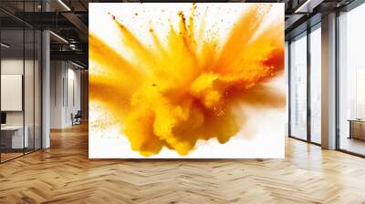 bright yellow orange holi paint color powder festival explosion burst isolated white background indu Wall mural