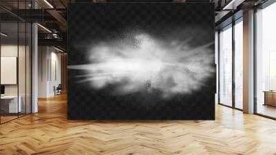 A realistic set of white clouds of flour, sugar, washing powder. An explosion of snow dust in the air. A splash of ice crystals in a white blizzard cloud. Wall mural