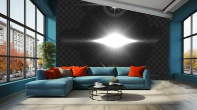 A set of light rays with a flash effect, shining on a transparent background Wall mural