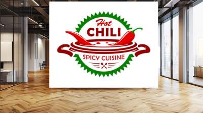 Hot chili spicy cuisine emblem Wall mural