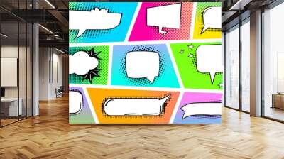 Comic Speech Bubbles on a comic strip background Wall mural