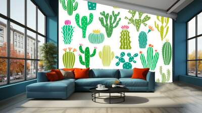 Cactus plant and flower vector set Wall mural