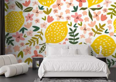 Vector flower and lemon seamless pattern Wall mural