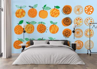 Vector orange set illustration. Hand drawn orange summer collection. Citrus design Wall mural