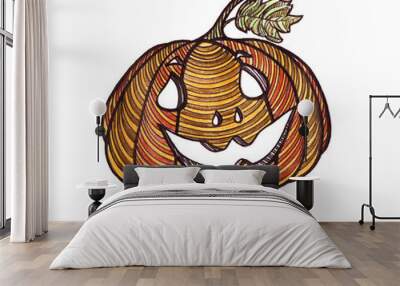 Pumpkin. Drawn with colored pencils. Painted hands. Graphic styl Wall mural