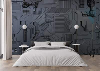 futuristic sci fi abstract texture background with detailed geometric lines and robotic technological shapes - 3d render of science fiction surface Wall mural