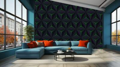 Geometric triangles black and green 3D seamless Pattern.Vector illustration. Wall mural