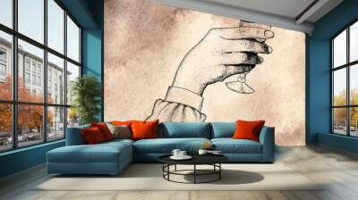  The woman's hand holding glasses of champagne Wall mural