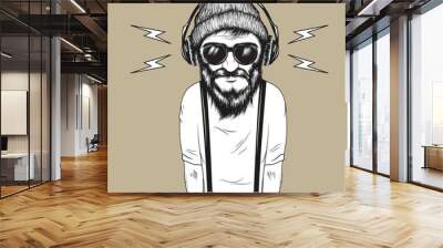 Hipster man listening to music vector illustration Wall mural