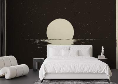 Sunset at the night sea on coast.Vector illustration Wall mural