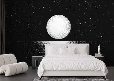 View to full moon at the night time on sea.Lunar reflection on the water.Vector background Wall mural