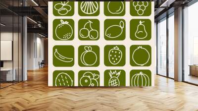 Fruit icons set , vector illustration. Fruit outlines, modern beige and green colours. Healthy eating concept. Wall mural