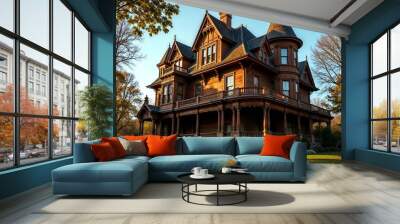 Large Victorian House with Stunning Turret Architecture and Intricate Turrets Wall mural