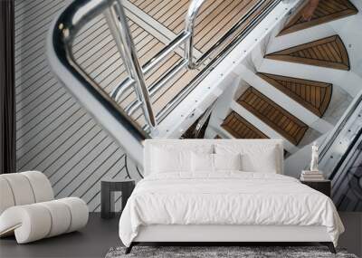 luxury yacht exterior: Wooden deck and steps flooring. Wall mural