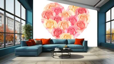 Bouquet of delicate roses in the shape of a heart. Element for your design. Perfect for wedding invitations, valentine's day greeting cards, happy birthday, prints, posters, packaging. Watercolor illu Wall mural