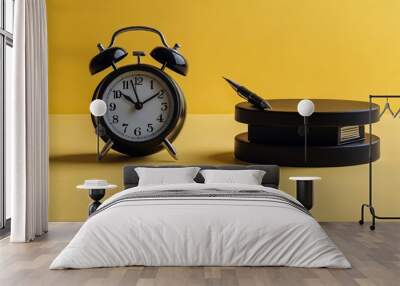 Classic Alarm Clock on Yellow Background Wall mural