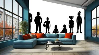 Generation of men and woman from infants to seniors. Baby, child, teenager, student, business men, business woman, adult, senior man and senior woman. Wall mural