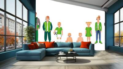 Generation of men and woman from infants to seniors. Baby, child, teenager, student, business men, business woman, adult, senior man and senior woman. Wall mural