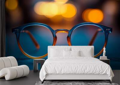 eye glasses on blue background Wall mural