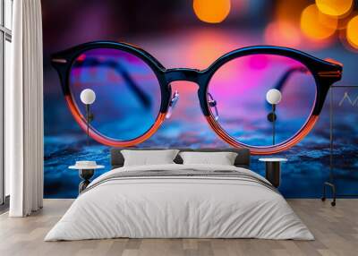 eye glasses on blue background Wall mural