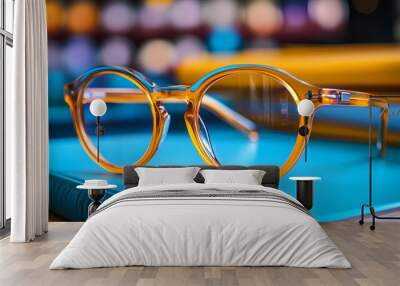 eye glasses on blue background Wall mural